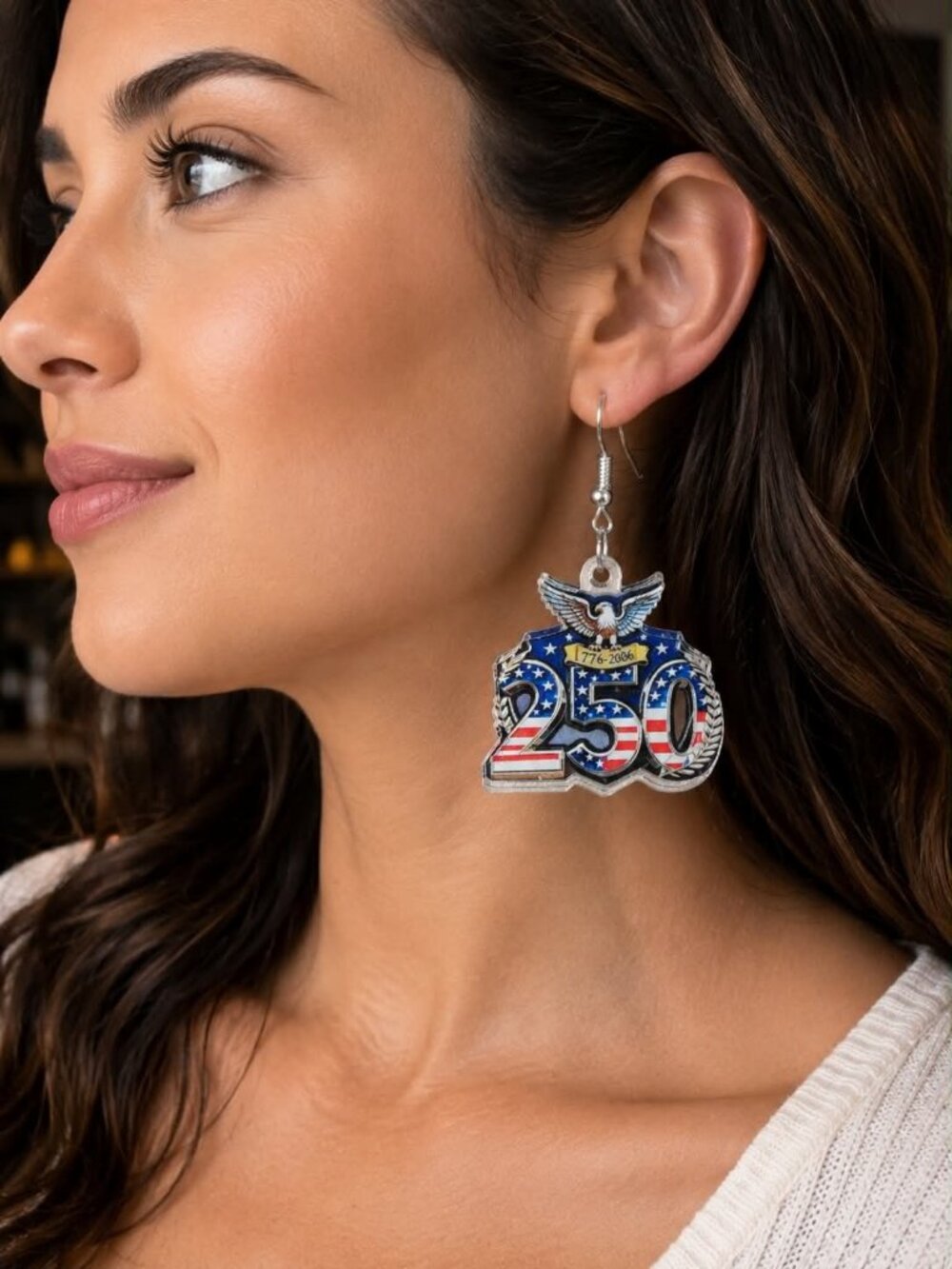 Patriotic 250th Anniversary Eagle Dangle Earrings Red White & Blue Acrylic Earri